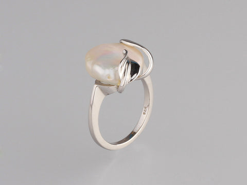 Sterling Silver with 13.5-14mm Baroque Shape Freshwater Pearl Ring