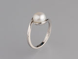 Sterling Silver with 8-8.5mm Button Shape Freshwater Pearl Ring
