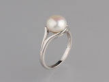 Sterling Silver with 8.5-9mm Button Shape Freshwater Pearl Ring