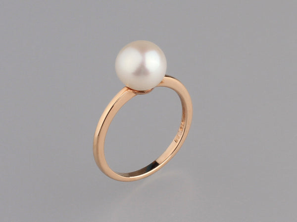Rose Gold Plated Silver Ring with 8.5-9mm Round Shape Freshwater Pearl
