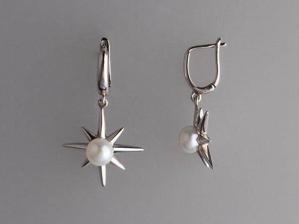 Sterling Silver Earrings with 6-6.5mm Button Shape Freshwater Pearl