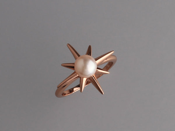 Gold Plated Silver Ring with 6-6.5mm Button Shape Freshwater Pearl