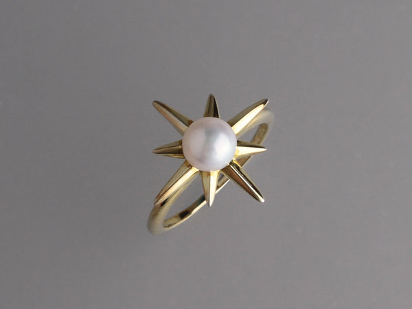 Gold Plated Silver Ring with 6-6.5mm Button Shape Freshwater Pearl