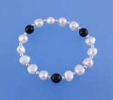 8-8.5mm Side-Drilled Freshwater Pearl Bracelet with Crystal Ball and Black Agate - Wing Wo Hing Jewelry Group - Pearl Jewelry Manufacturer