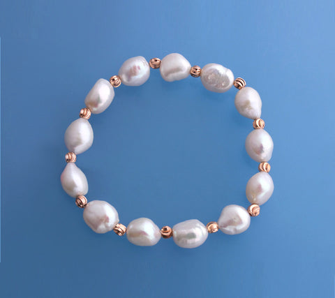 9-10mm Oval Shape Freshwater Pearl Bracelet with Rose Gold Plated Iron
