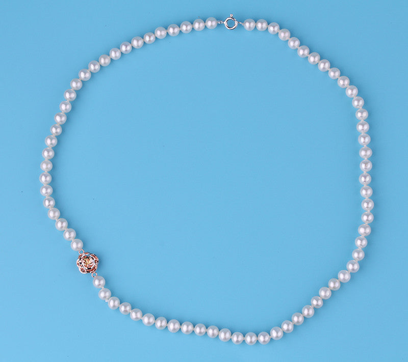 14K Gold Necklace with 5-5.5mm Round Shape Freshwater Pearl - Wing Wo Hing Jewelry Group - Pearl Jewelry Manufacturer