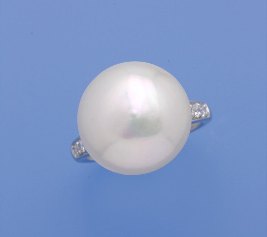 Sterling Silver Ring with 15-16mm Coin Shape Freshwater Pearl and Cubic Zirconia - Wing Wo Hing Jewelry Group - Pearl Jewelry Manufacturer