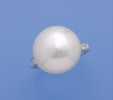 Sterling Silver Ring with 15-16mm Coin Shape Freshwater Pearl and Cubic Zirconia - Wing Wo Hing Jewelry Group - Pearl Jewelry Manufacturer