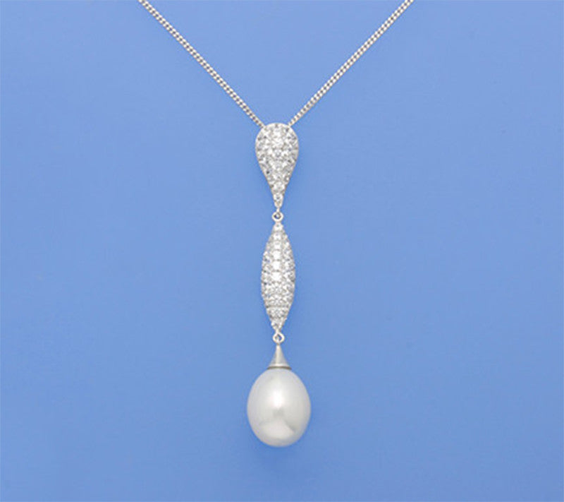 Sterling Silver Pendant with 10-10.5mm Drop Shape Freshwater Pearl and Cubic Zirconia - Wing Wo Hing Jewelry Group - Pearl Jewelry Manufacturer
