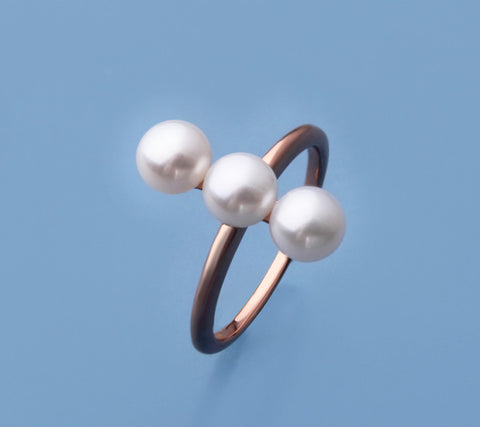 Rose Gold Plated Silver Ring with 5.5-6mm Button Shape Freshwater Pearl