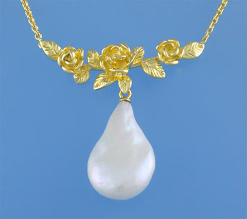 14K Gold Pendant with 13.5-14mm Baroque Shape Freshwater Pearl