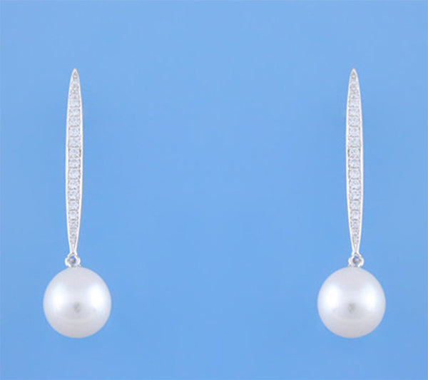 Sterling Silver Earrings with 9-9.5mm Drop Shape Freshwater Pearl and Cubic Zirconia - Wing Wo Hing Jewelry Group - Pearl Jewelry Manufacturer