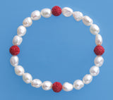6.5-7mm Oval Shape Freshwater Pearl Bracelet and Coral Ball - Wing Wo Hing Jewelry Group - Pearl Jewelry Manufacturer - 1