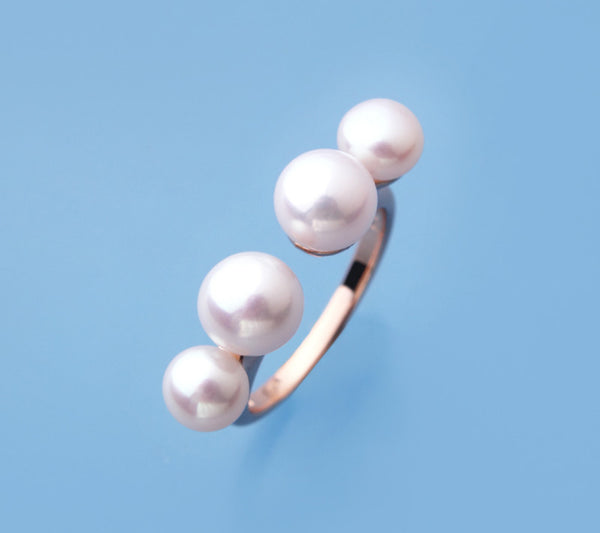 Rose Gold Plated Silver Ring with Button Shape Freshwater Pearl - Wing Wo Hing Jewelry Group - Pearl Jewelry Manufacturer