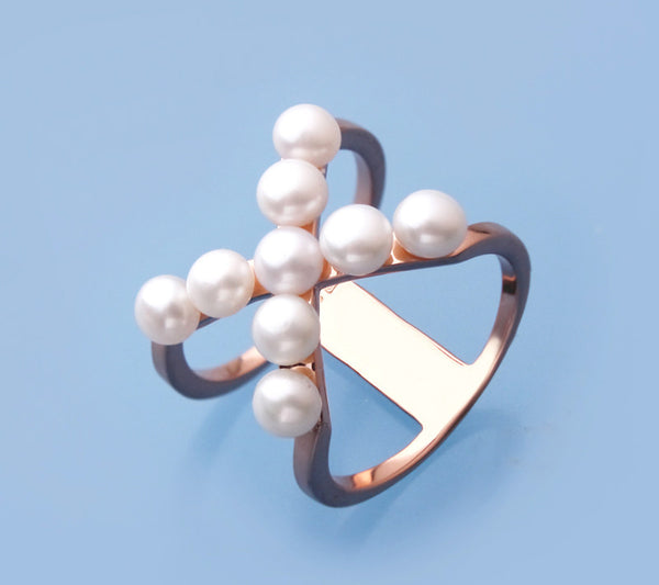 Rose Gold Plated Silver Ring with 4-4.5mm Button Shape Freshwater Pearl - Wing Wo Hing Jewelry Group - Pearl Jewelry Manufacturer