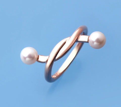 Rose Gold Plated Silver Ring with 5.5-6mm Round Shape Freshwater Pearl