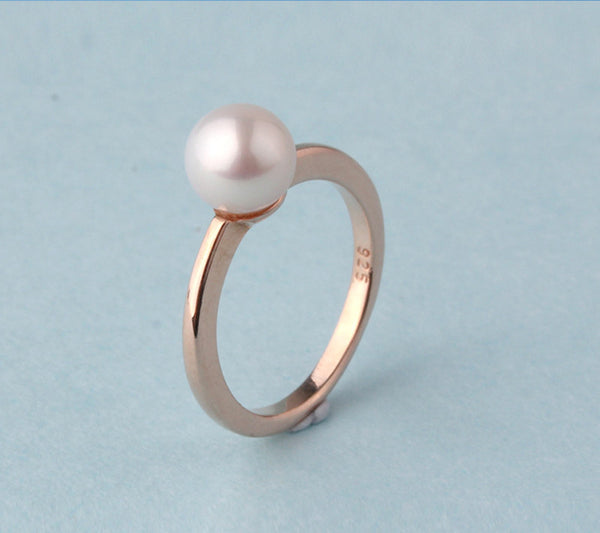 Rose Gold Plated Silver Ring with 5.5-6mm Round Shape Freshwater Pearl - Wing Wo Hing Jewelry Group - Pearl Jewelry Manufacturer