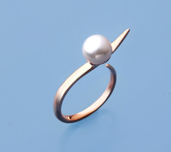 Rose Gold Plated Silver Ring with 7.5-8mm Button Shape Freshwater Pearl - Wing Wo Hing Jewelry Group - Pearl Jewelry Manufacturer