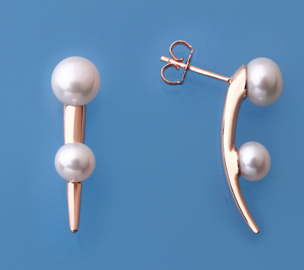 Rose Gold Plated Silver Earrings with Button Shape Freshwater Pearl - Wing Wo Hing Jewelry Group - Pearl Jewelry Manufacturer - 1