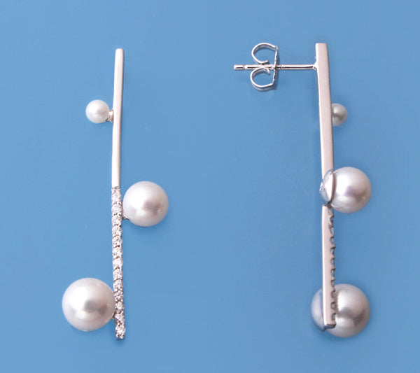 Sterling Silver Earrings with 3-7mm Round Shape Freshwater Pearl and Cubic Zirconia - Wing Wo Hing Jewelry Group - Pearl Jewelry Manufacturer