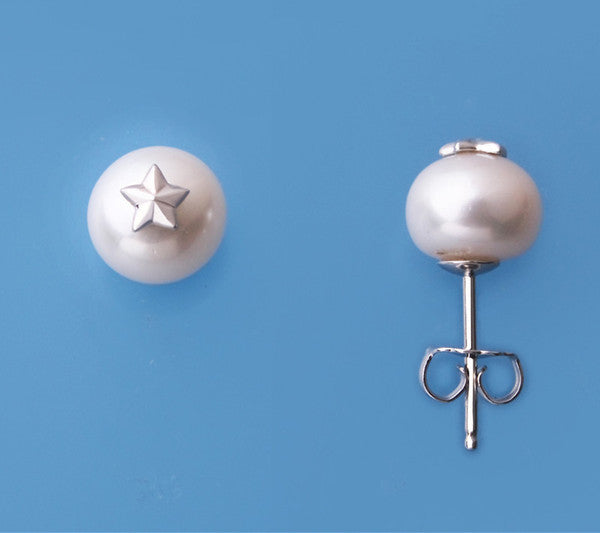 Sterling Silver Earrings with 8.5-9mm Button Shape Freshwater Pearl - Wing Wo Hing Jewelry Group - Pearl Jewelry Manufacturer - 3