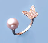 Rose Gold Plated Silver Ring with 9-9.5mm Button Shape Freshwater Pearl and Cubic Zirconia - Wing Wo Hing Jewelry Group - Pearl Jewelry Manufacturer
