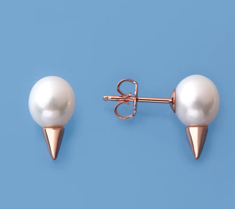 Gold Plated Silver Earrings with 7.5-8mm Drop Shape Freshwater Pearl