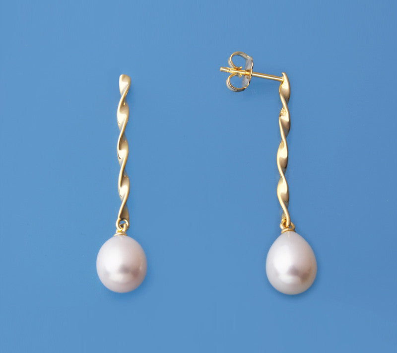 Gold Plated Silver Earrings with 8-8.5mm Drop Shape Freshwater Pearl - Wing Wo Hing Jewelry Group - Pearl Jewelry Manufacturer