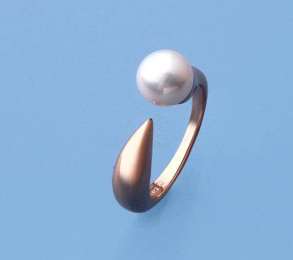 Rose Gold Plated Silver Ring with 7.5-8mm Button Shape Freshwater Pearl - Wing Wo Hing Jewelry Group - Pearl Jewelry Manufacturer