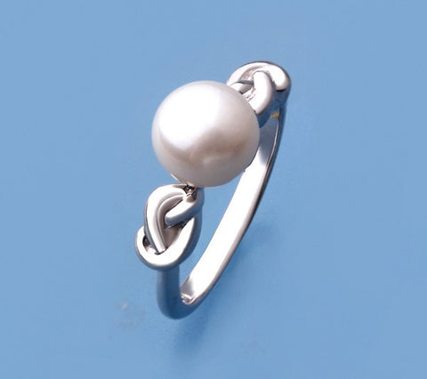 Rose Gold Plated Silver Ring with 7.5-8mm Button Shape Freshwater Pearl