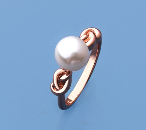 Rose Gold Plated Silver Ring with 7.5-8mm Button Shape Freshwater Pearl