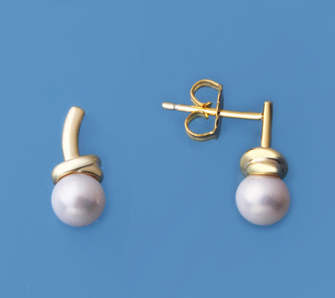 Gold Plated Silver Earrings with 5.5-6mm Round Shape Freshwater Pearl