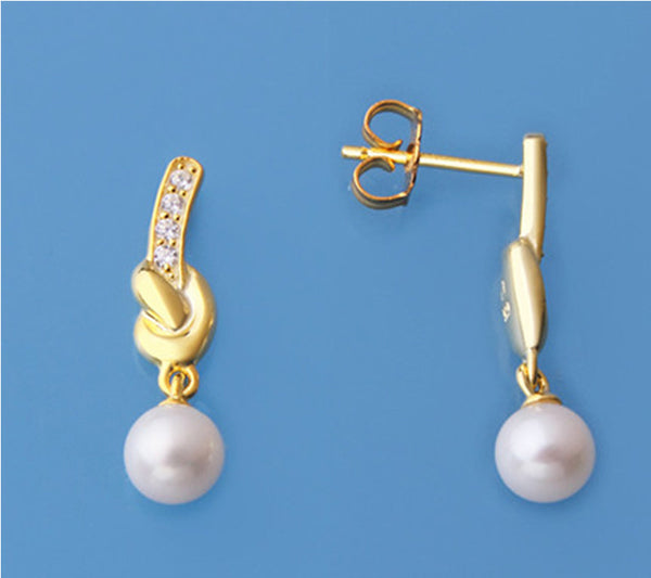 Rose Gold Plated Silver Earrings with 5.5-6mm Round Shape Freshwater Pearl and Cubic Zirconia - Wing Wo Hing Jewelry Group - Pearl Jewelry Manufacturer - 3