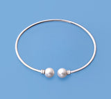 Sterling Silver with 7.5-8mm Round Shape Freshwater Pearl Bangle - Wing Wo Hing Jewelry Group - Pearl Jewelry Manufacturer