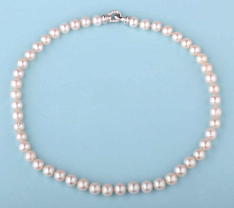 8.5-9.5mm Potato Shape Freshwater Pearl Necklace and Cubic Zirconia - Wing Wo Hing Jewelry Group - Pearl Jewelry Manufacturer