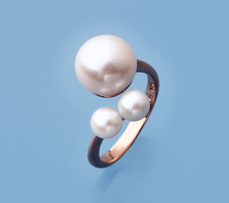 Rose Gold Plated Silver Ring with Button Shape Freshwater Pearl - Wing Wo Hing Jewelry Group - Pearl Jewelry Manufacturer