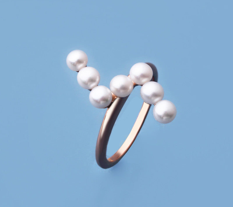 Rose Gold Plated Silver Ring with 3.5-4mm Button Shape Freshwater Pearl - Wing Wo Hing Jewelry Group - Pearl Jewelry Manufacturer