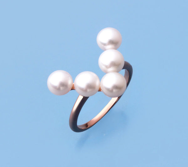 Rose Gold Plated Silver Ring with 5.5-6mm Button Shape Freshwater Pearl - Wing Wo Hing Jewelry Group - Pearl Jewelry Manufacturer