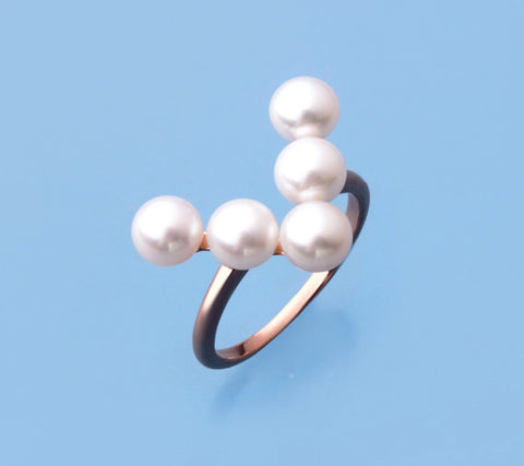 Rose Gold Plated Silver Ring with 5.5-6mm Button Shape Freshwater Pearl