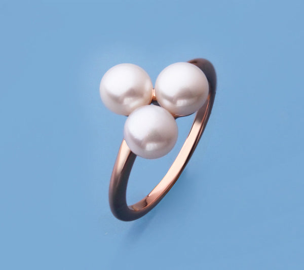 Rose Gold Plated Silver Ring with 5.5-6mm Button Shape Freshwater Pearl - Wing Wo Hing Jewelry Group - Pearl Jewelry Manufacturer