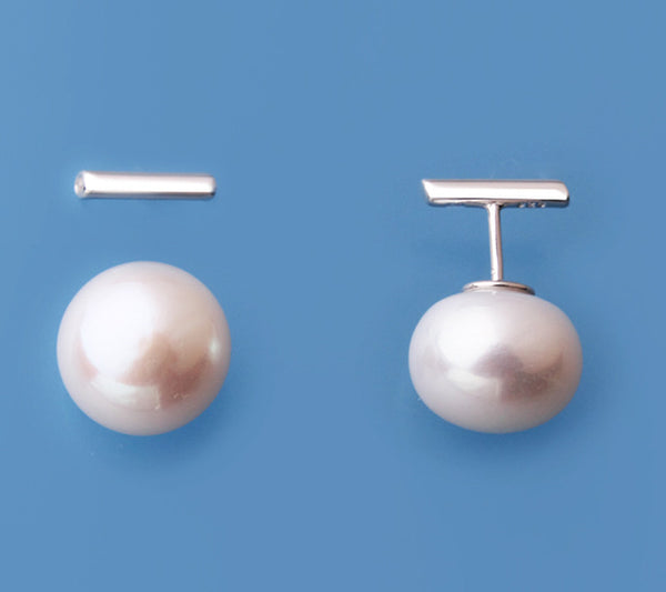 Sterling Silver Earrings with 11-11.5mm Button Shape Freshwater Pearl and Cubic Zirconia - Wing Wo Hing Jewelry Group - Pearl Jewelry Manufacturer