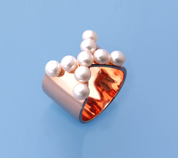 Rose Gold Plated Silver Ring with 4-4.5mm Button Shape Freshwater Pearl - Wing Wo Hing Jewelry Group - Pearl Jewelry Manufacturer