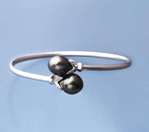 Sterling Silver with 10-11mm Tahitian Pearl and Cubic Zirconia Ring
