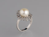 Sterling Silver Ring with 10-10.5mm Button Shape Freshwater Pearl and Cubic Zirconia