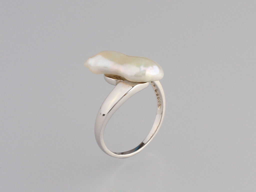 Sterling Silver Ring with 7-8mm Baroque Shape Freshwater Pearl