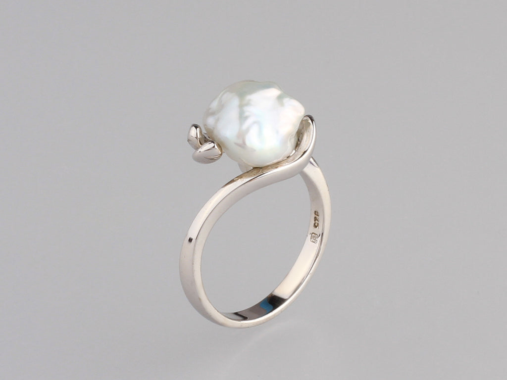 Sterling Silver Ring with 9.5-10mm Baroque Shape Freshwater Pearl