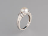 Sterling Silver Ring with 9-9.5mm Button Shape Freshwater Pearl and Cubic Zirconia