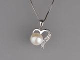 Sterling Silver Pendant with 8.5-9mm Button Shape Freshwater Pearl and Cubic Zirconia