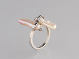 Sterling Silver Ring with 7*19mm Baroque Shape Freshwater Pearl and Cubic Zirconia