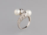 Sterling Silver Ring with 8-8.5mm Round Shape Freshwater Pearl and Cubic Zirconia
